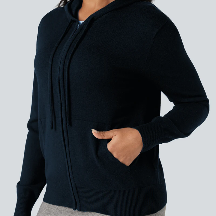 Womens Soft Knit Zip-Up Full Sleeve Sweater Hoodie with Pockets