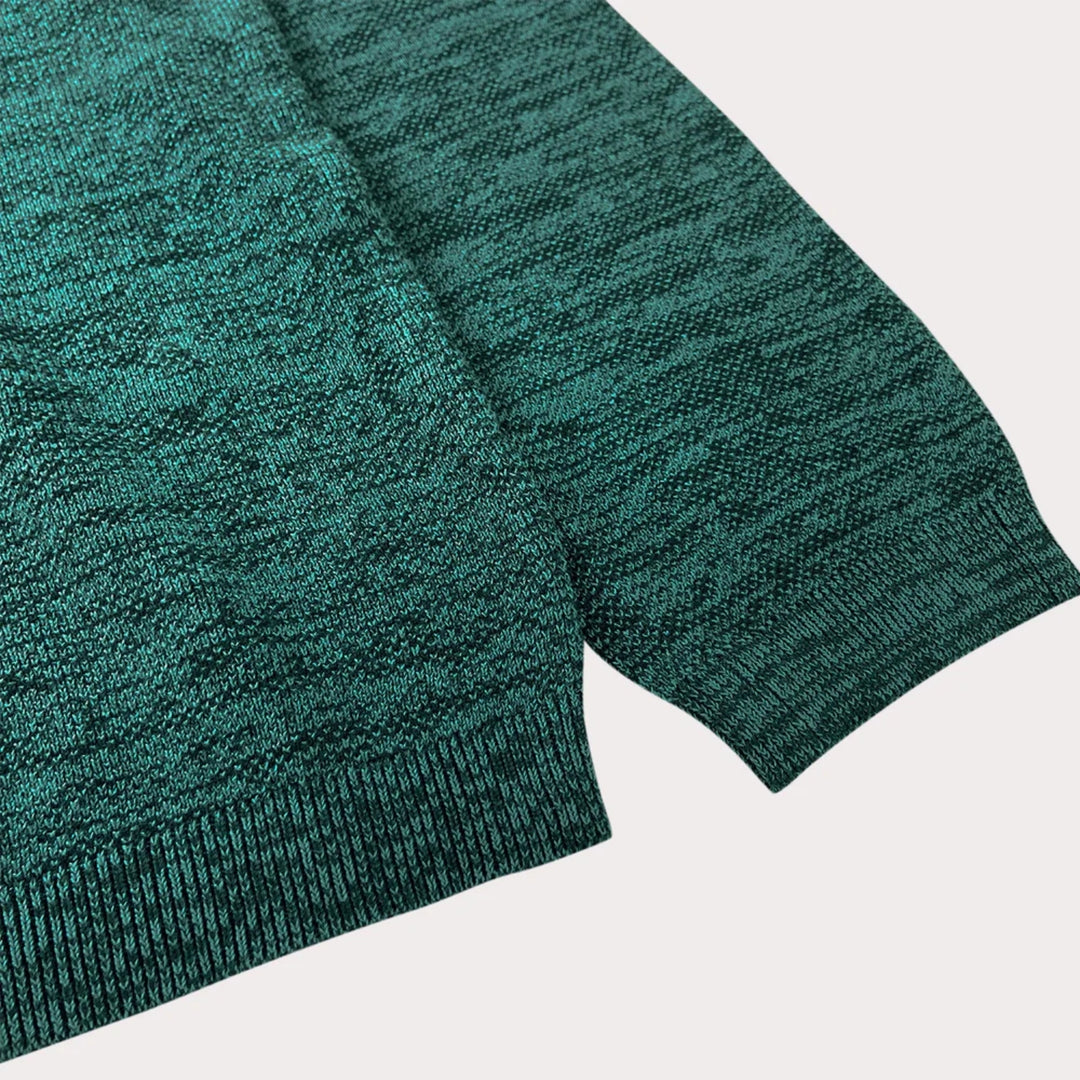 Mens Emerald Green Melange Knit Pullover Sweater