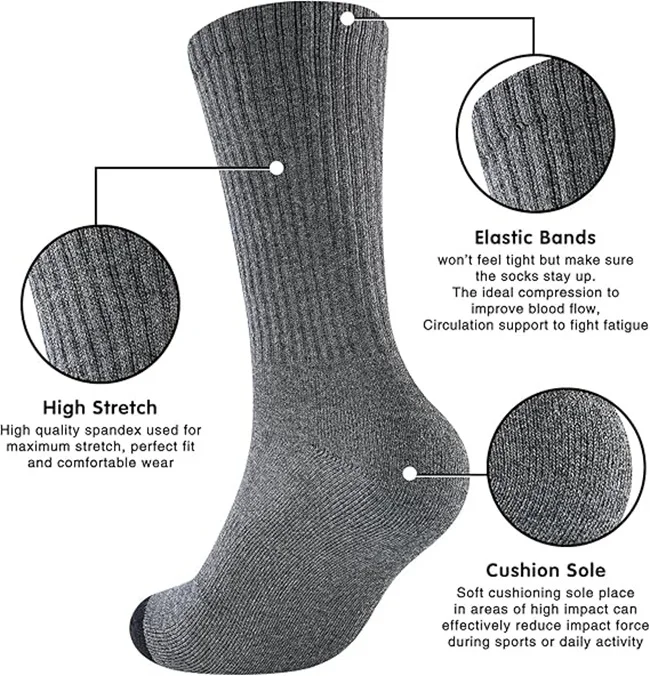 Wholesale Mens 100% Cotton Cushioned Crew Socks