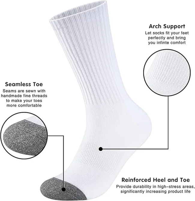 Wholesale Mens 100% Cotton Cushioned Crew Socks