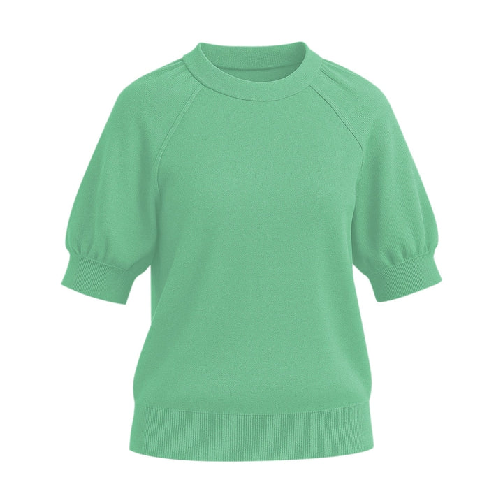 Womens Soft Knit Puff Short Sleeve Ribbed Pullover Top