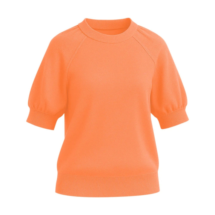 Womens Soft Knit Puff Short Sleeve Ribbed Pullover Top
