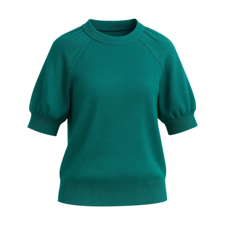 Womens Soft Knit Puff Short Sleeve Ribbed Pullover Top