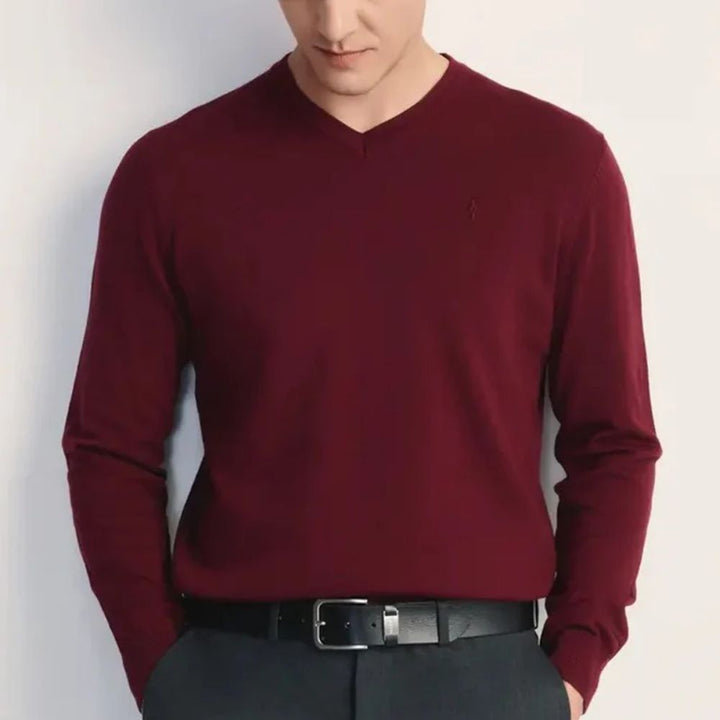 Mens Premium Cotton V-Neck Long Sleeve Knit Sweater