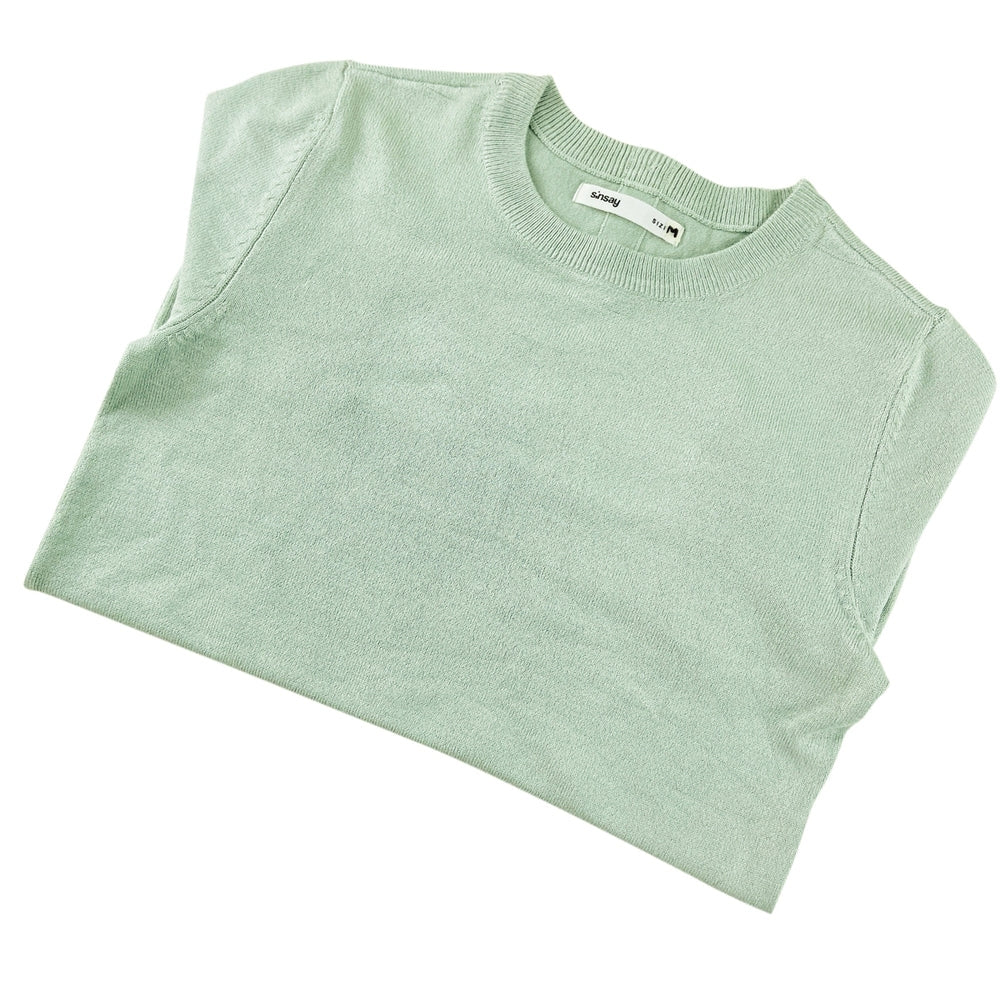 Womens Soft Knit Short Sleeve Minimalist Sweater