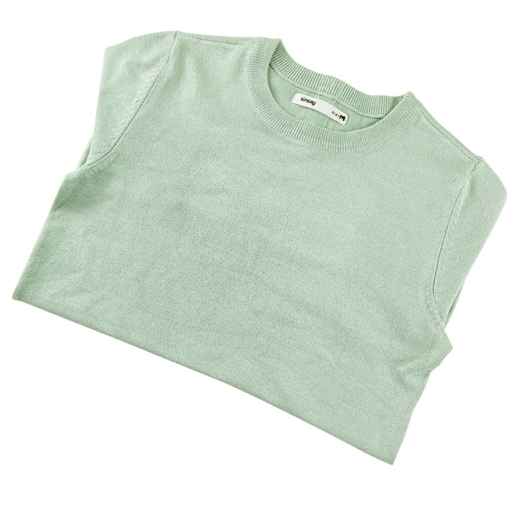 Womens Soft Knit Short Sleeve Minimalist Sweater