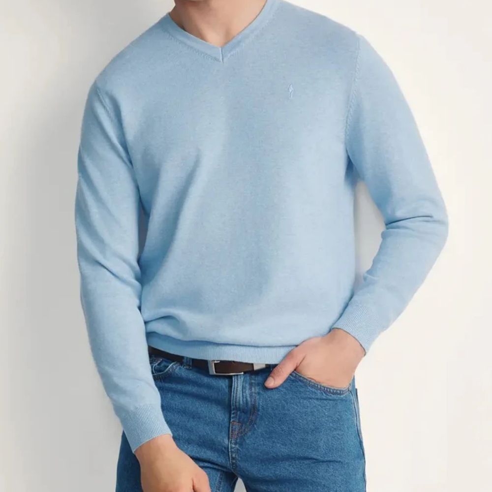 Mens Premium Cotton V-Neck Long Sleeve Knit Sweater