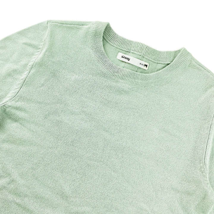 Womens Soft Knit Short Sleeve Minimalist Sweater