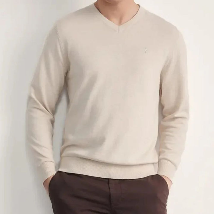 Mens Premium Cotton V-Neck Long Sleeve Knit Sweater