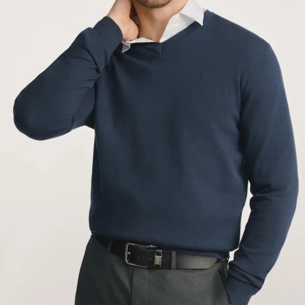 Mens Premium Cotton V-Neck Long Sleeve Knit Sweater