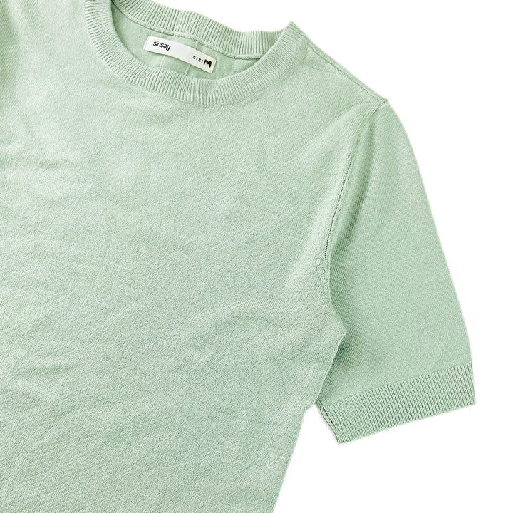 Womens Soft Knit Short Sleeve Minimalist Sweater