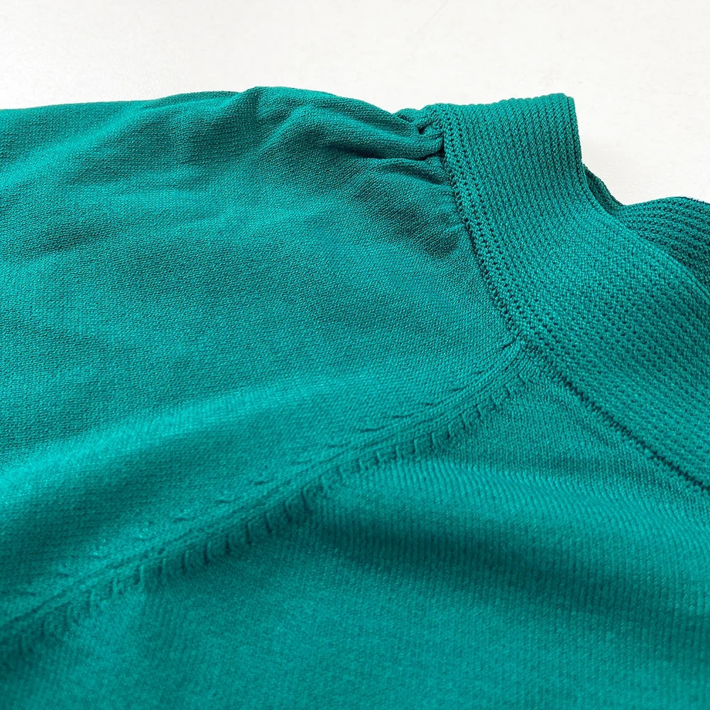 Womens Soft Knit Puff Short Sleeve Ribbed Pullover Top