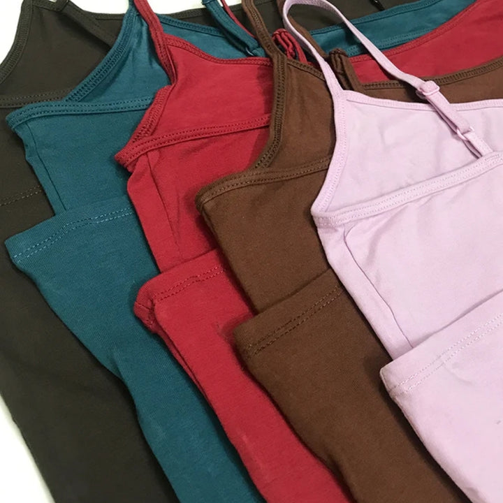 Supplier Women's Cotton Scoop Neck Adjustable Spaghetti Strap Color Full Cami Tank Tops