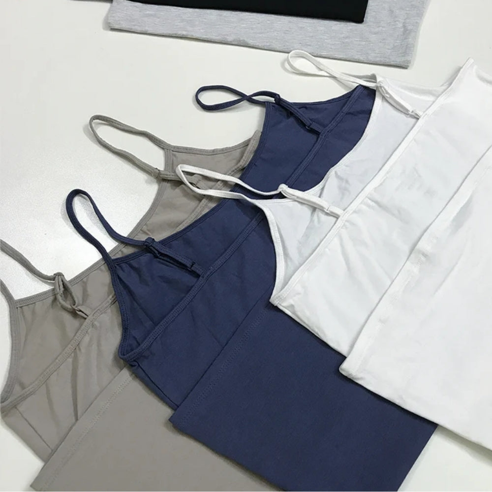 Women's Cotton Scoop Neck Adjustable Spaghetti Strap Cami Tank Tops
