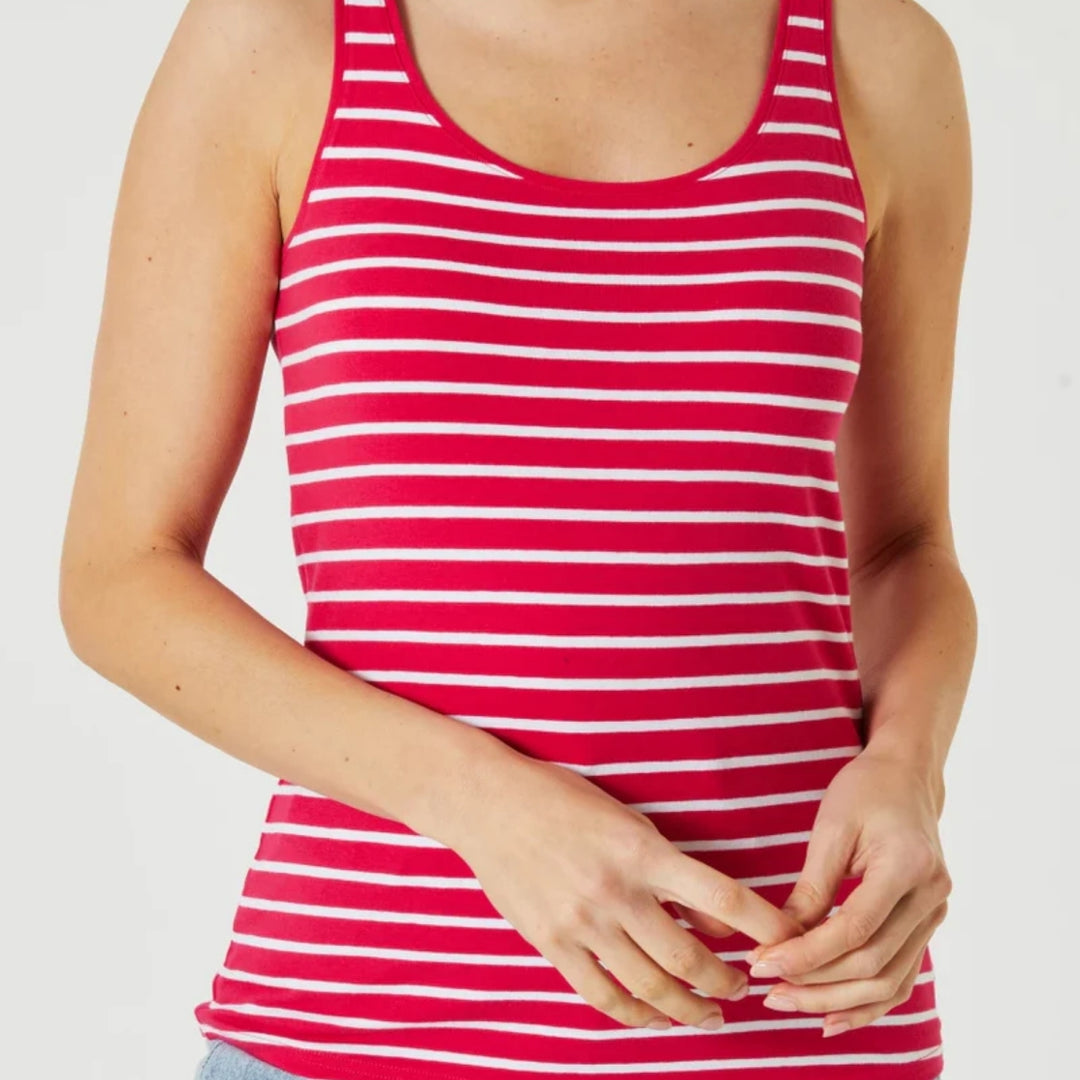Womens Cotton Stretch Round Neck Striped Tank Top Bulk Order