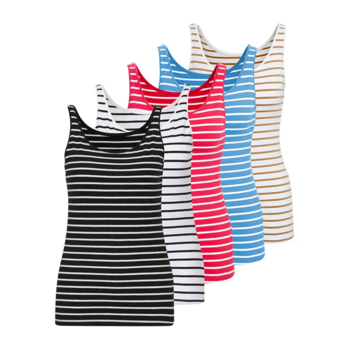 Womens Cotton Stretch Round Neck Striped Tank Top Bulk Order