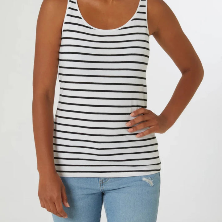Womens Cotton Stretch Round Neck Striped Tank Top Bulk Order