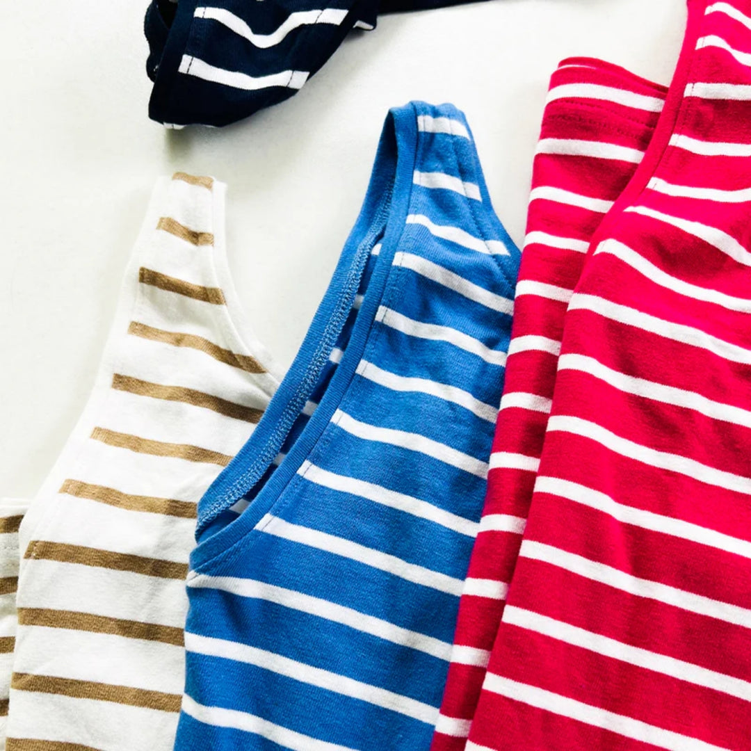 Womens Cotton Stretch Round Neck Striped Tank Top Bulk Order