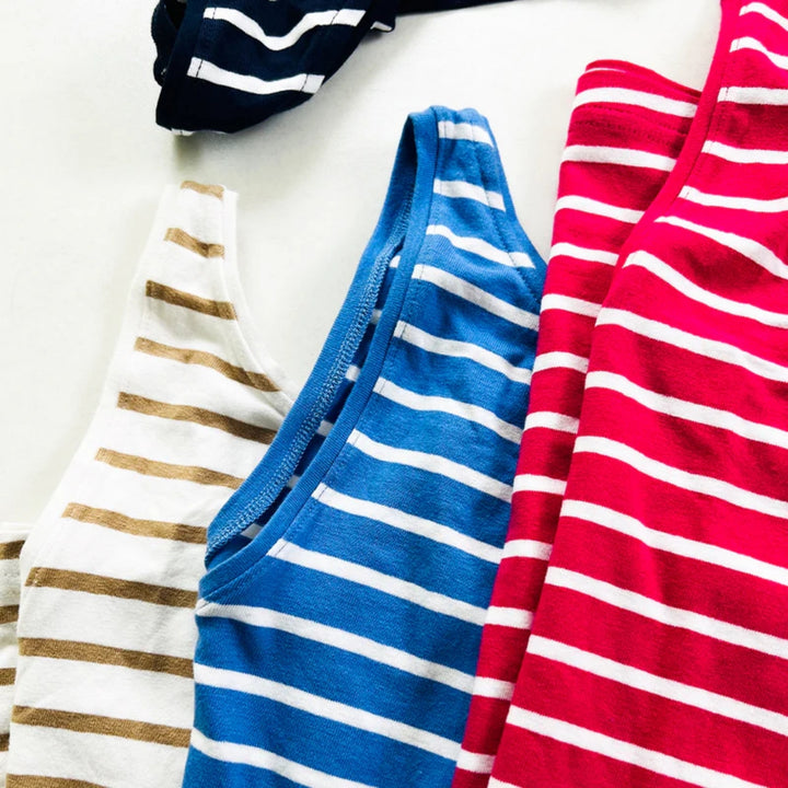Womens Cotton Stretch Round Neck Striped Tank Top Bulk Order