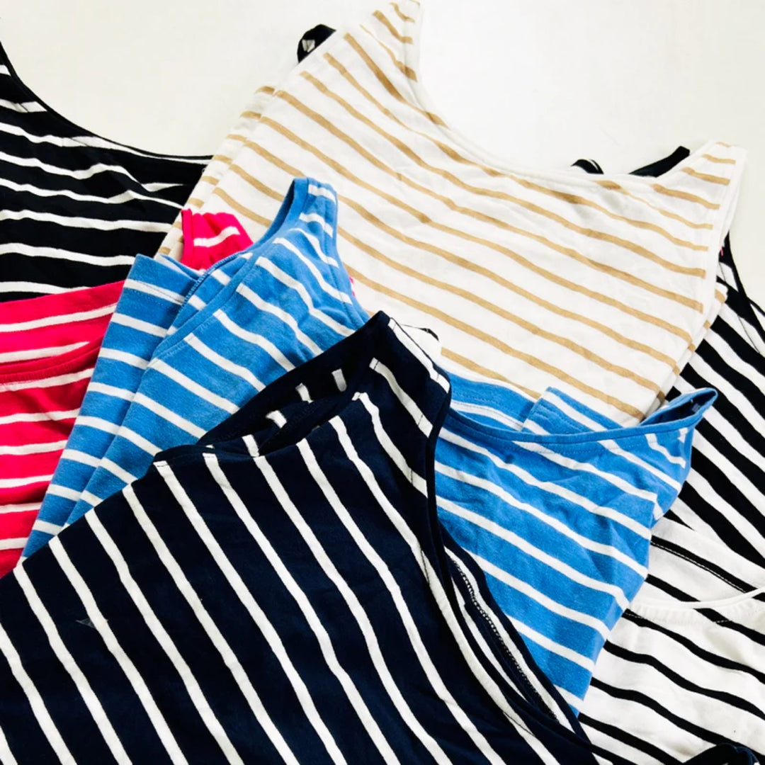 Womens Cotton Stretch Round Neck Striped Tank Top Bulk Order