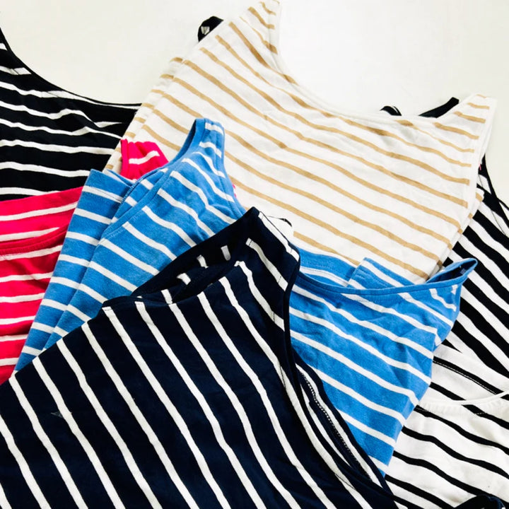 Womens Cotton Stretch Round Neck Striped Tank Top Bulk Order