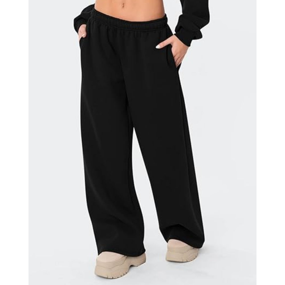 Women's Solid High Waisted Baggy Joggers