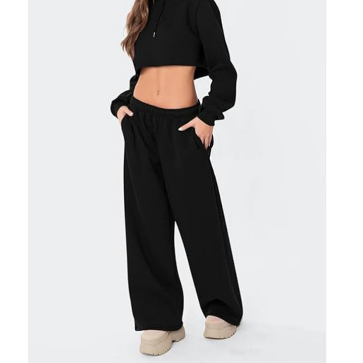 Women's Solid High Waisted Baggy Joggers